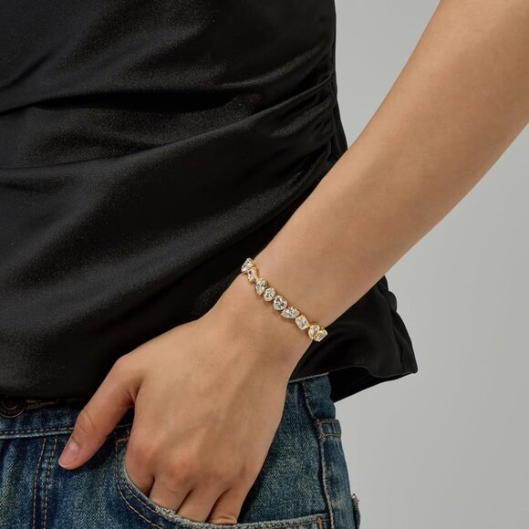 14K Gold Filled Tennis Bracelet for Women Oval Stone Cut Hypoallergenic Gift - Picture 7 of 8